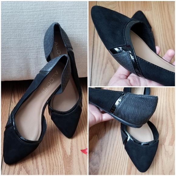 2×$20 ALDO Black Leather Pointed Toe Flats Sz 9 - Picture 5 of 8